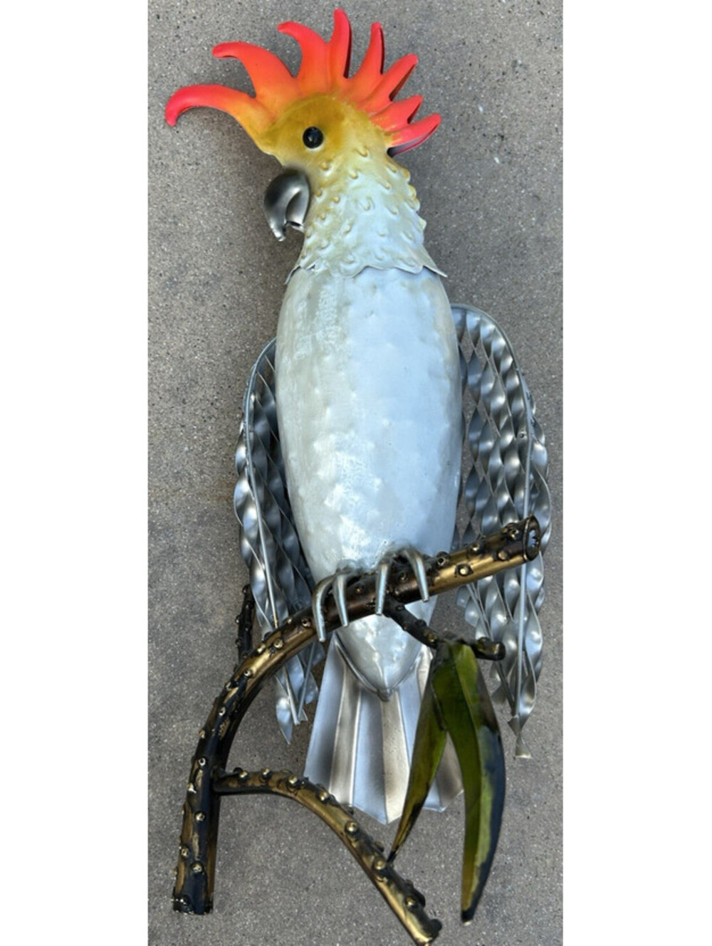 Metal Cockatoo Sculpture Wall Art Decor Tropical Free Standing Plaque Statue